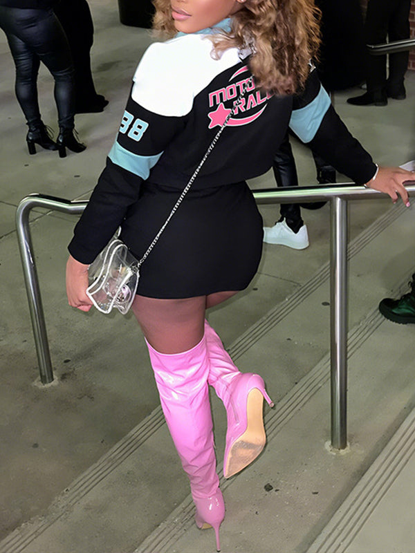 Colorblock Cropped Jacket & Skirt Set