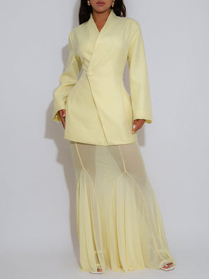 Solid Blazer & Sheer Skirt Set