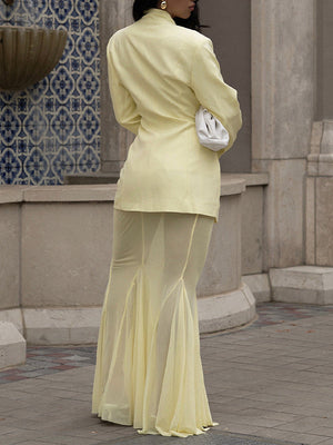Solid Blazer & Sheer Skirt Set
