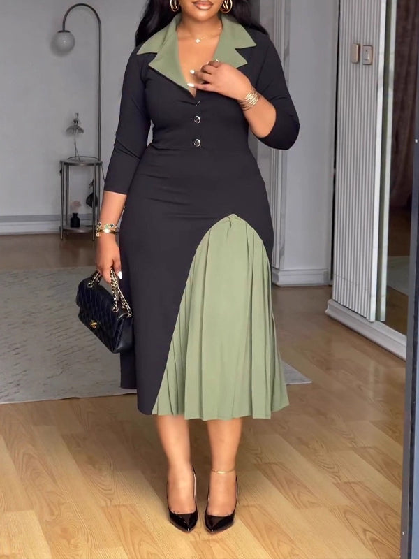 Two-Tone Pleated Dress