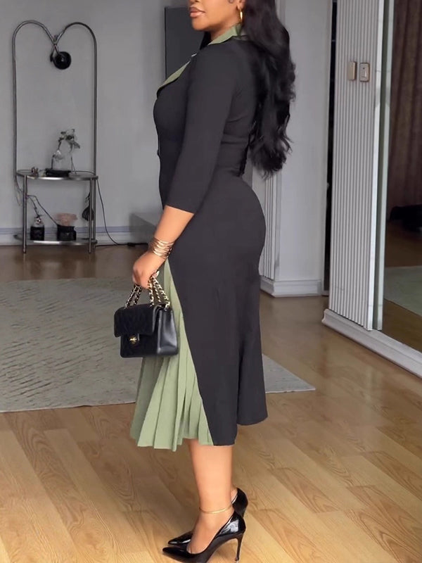 Two-Tone Pleated Dress