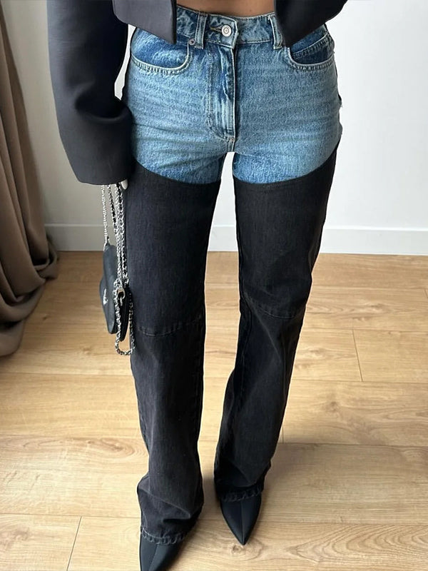 Two-Tone Combo Straight Jeans