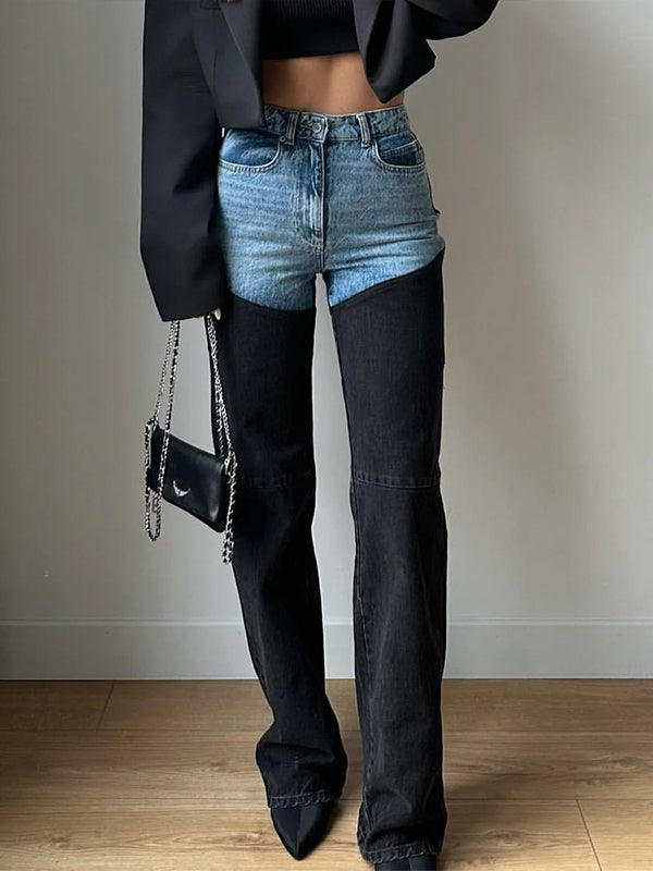 Two-Tone Combo Straight Jeans