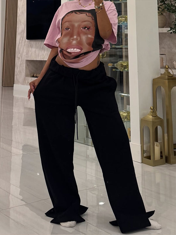 Solid Wide-Leg Sweatpants