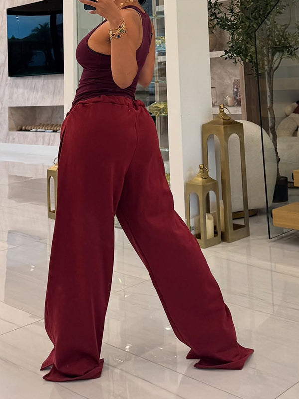Solid Wide-Leg Sweatpants