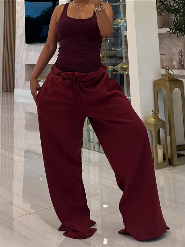Solid Wide-Leg Sweatpants