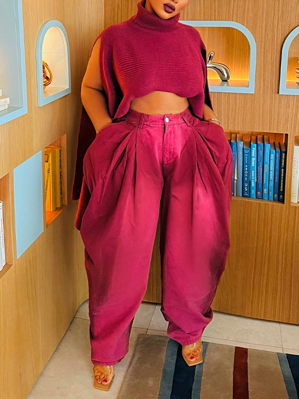 Turtleneck Knit Poncho