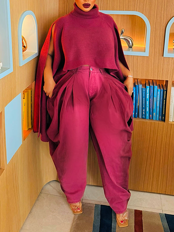 Turtleneck Knit Poncho