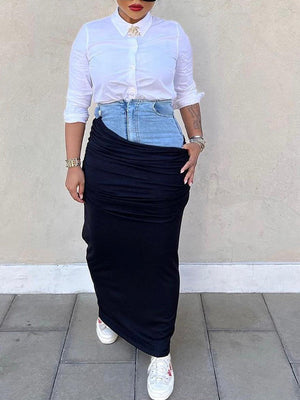 Denim Combo Ruched Skirt