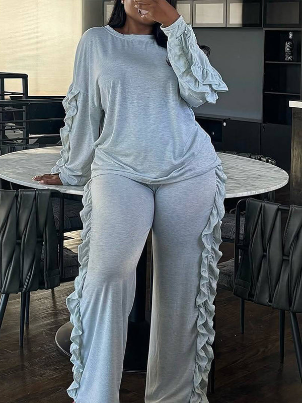 Solid Frilled Top & Pants Set