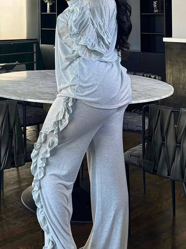 Solid Frilled Top & Pants Set