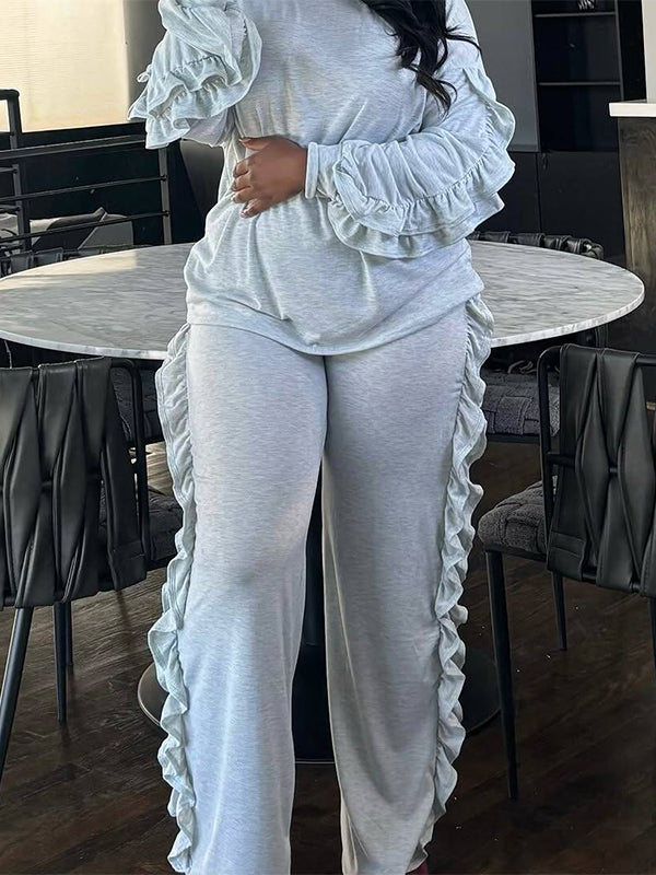 Solid Frilled Top & Pants Set