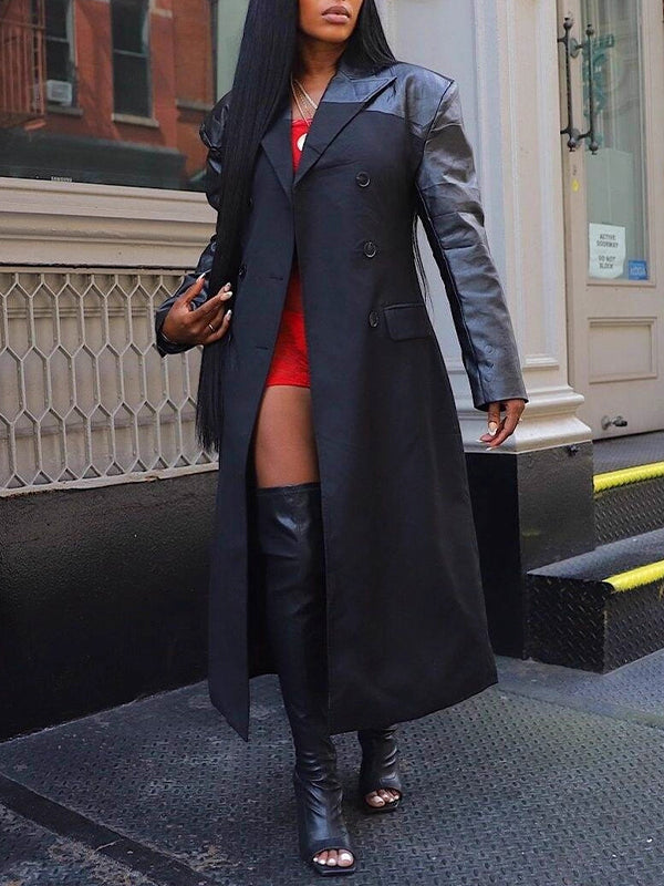 Faux-Leather Combo Trench