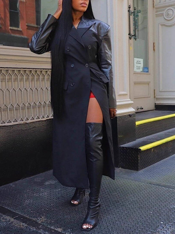 Faux-Leather Combo Trench