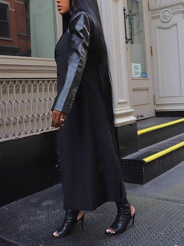 Faux-Leather Combo Trench