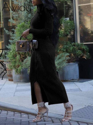 Zip-Front Ribbed Dress