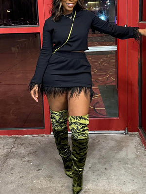 Fringe Combo Sweatshirt & Skirt Set