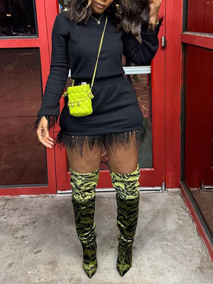 Fringe Combo Sweatshirt & Skirt Set