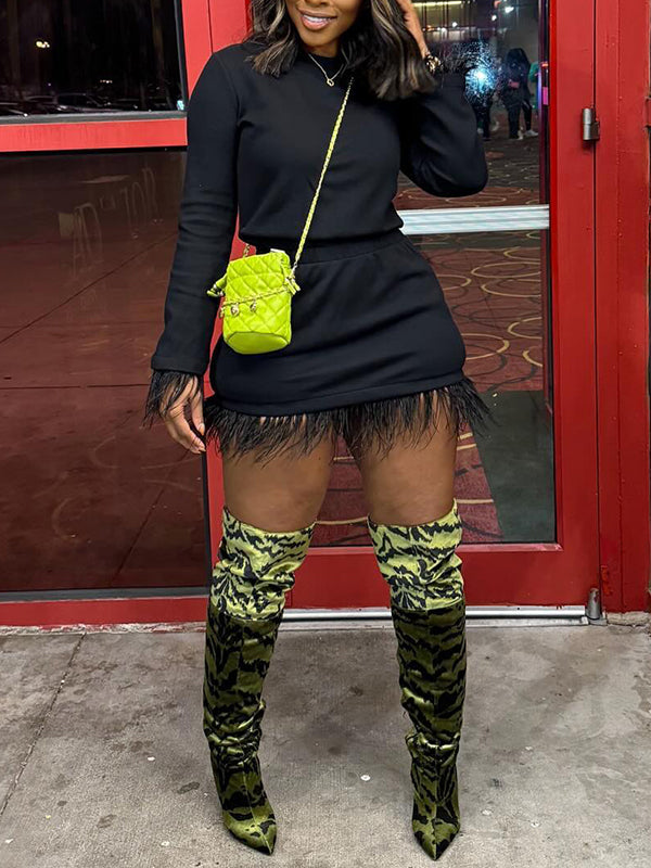 Fringe Combo Sweatshirt & Skirt Set