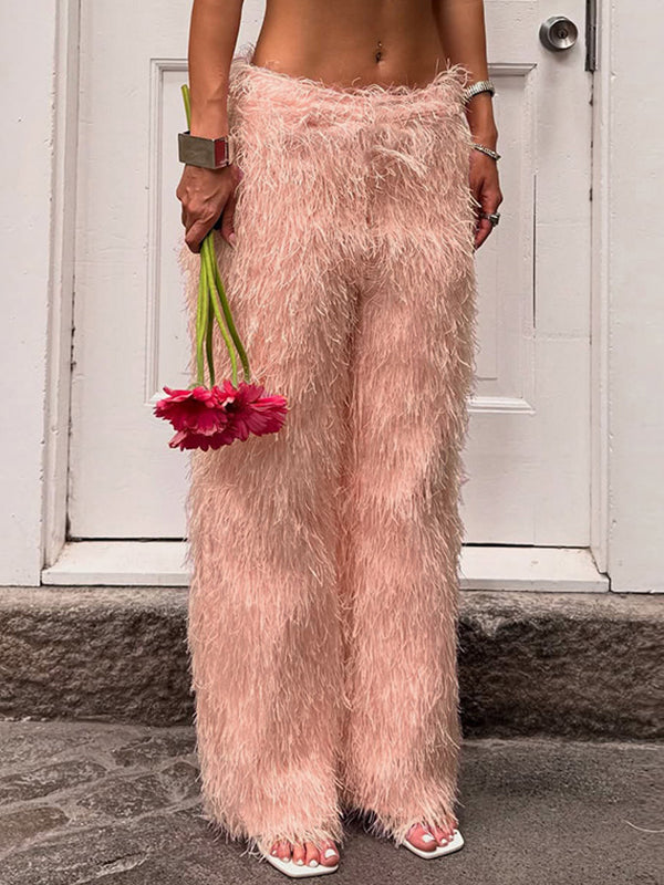 Faux-Fur Straight Pants