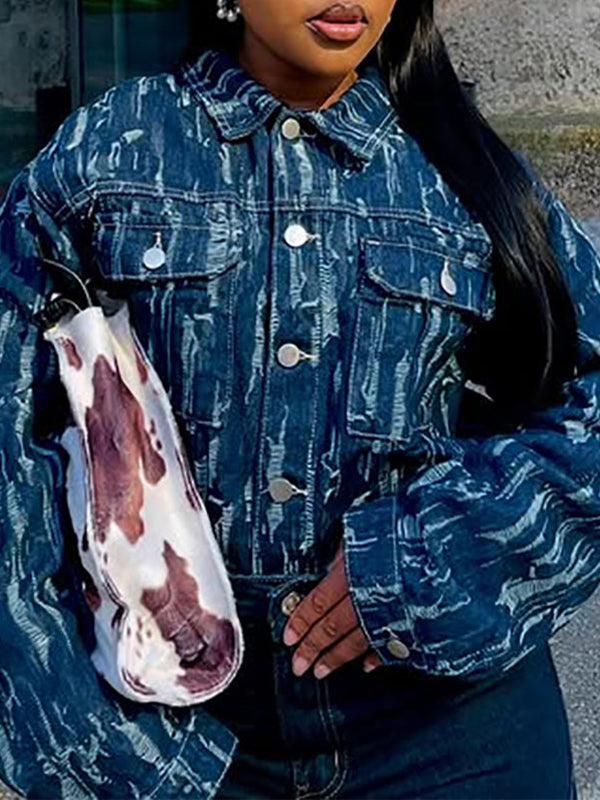 Ripped Button-Front Denim Jacket