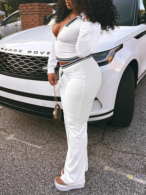 Zip-Front Polo Top & Pants Set