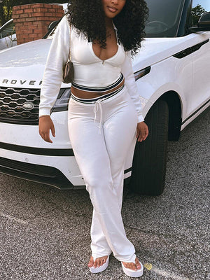 Zip-Front Polo Top & Pants Set