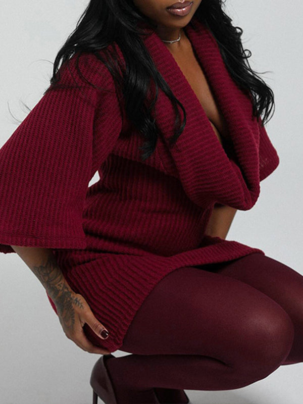 Solid Cowl-Neck Knit Dress
