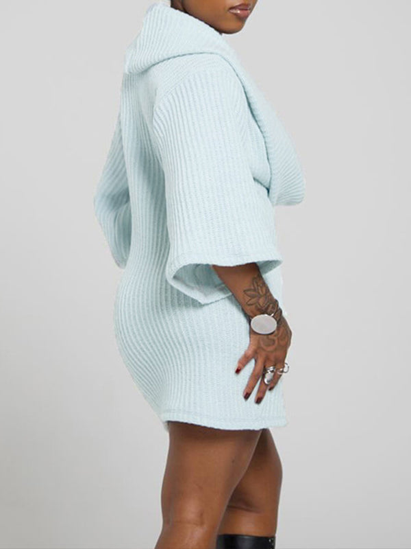 Solid Cowl-Neck Knit Dress