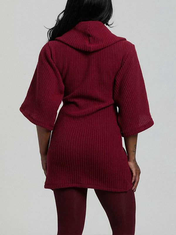 Solid Cowl-Neck Knit Dress