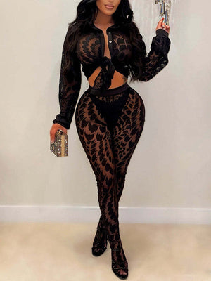 Printed Sheer Shirt & Pants Set