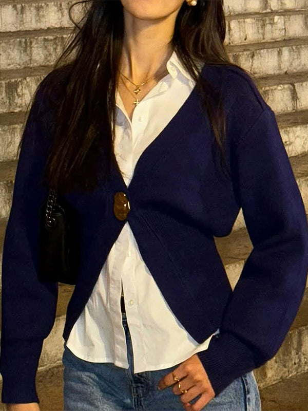 V-Neck One-Button Cardigan