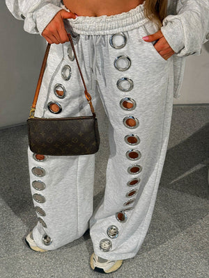 Eyelet Wide-Leg Sweatpants