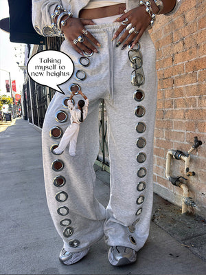Eyelet Wide-Leg Sweatpants