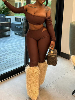 Off-Shoulder Crop Top & Cutout Pants Set