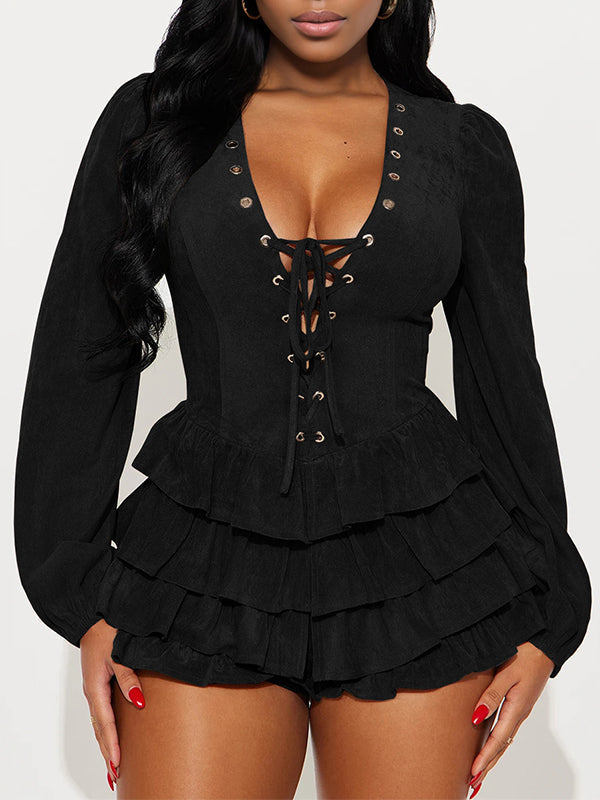 Lace-Up Ruffle Dress