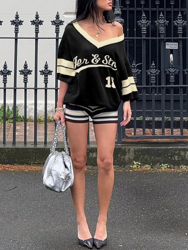 Logo V-Neck Knit Top