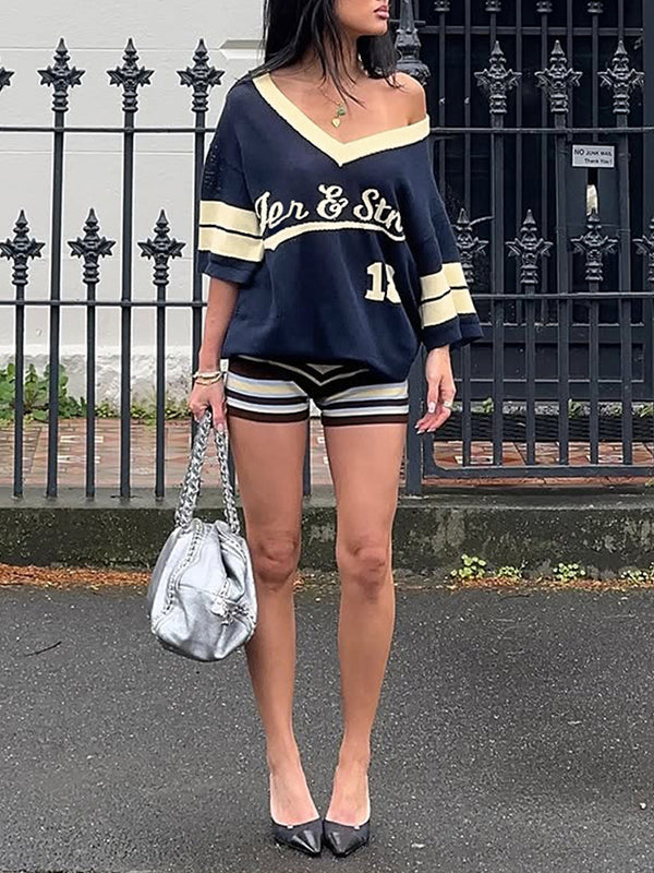 Logo V-Neck Knit Top