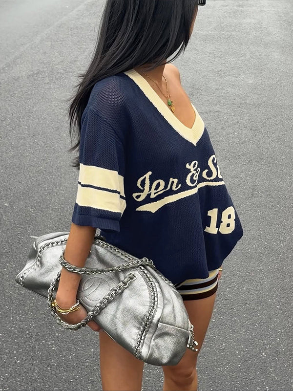 Logo V-Neck Knit Top