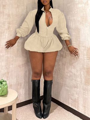 Zip-Front Jacket & Bubble Skirt Set