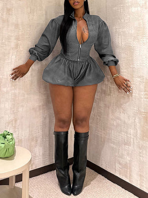 Zip-Front Jacket & Bubble Skirt Set