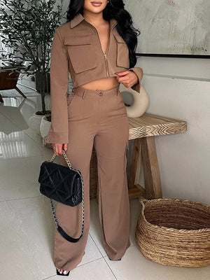 Zip-Front Cargo Jacket & Pants Set