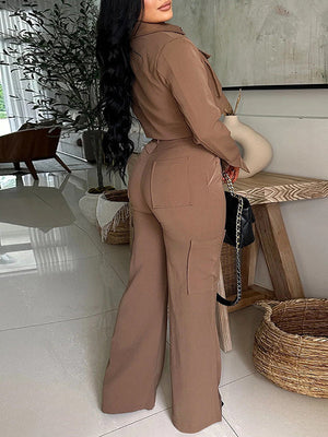 Zip-Front Cargo Jacket & Pants Set