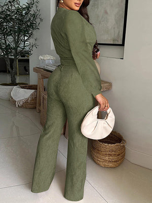 Tied V-Neck Top & Pants Set