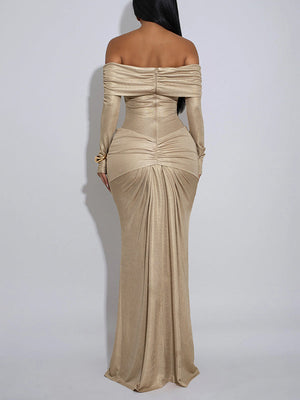 Metallic Off-Shoulder Maxi Dress