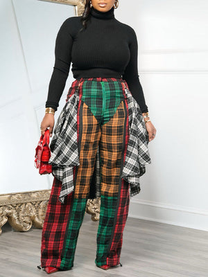 Draped Plaid Combo Pants
