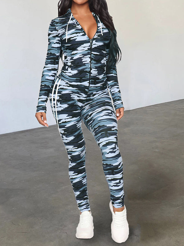 Camo Zip-Front Hoodie & Pants Set