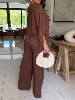 Solid Boat-Neck Top & Pants Set