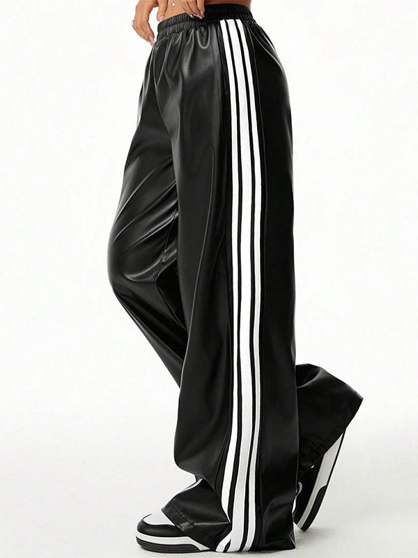 Side-Stripe Faux-Leather Pants