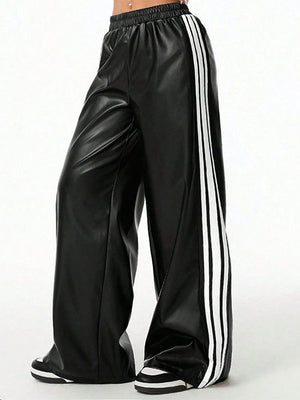 Side-Stripe Faux-Leather Pants